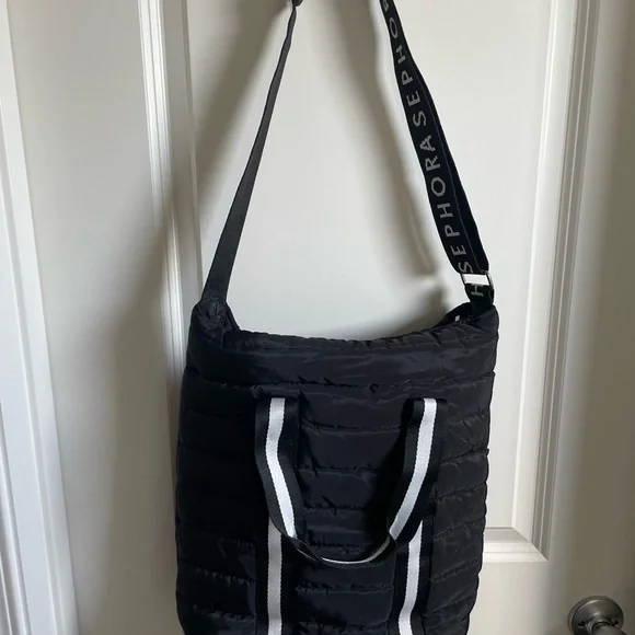 Sephora Black Quilted Tote with White-Trim Handles - Picture 2 of 4
